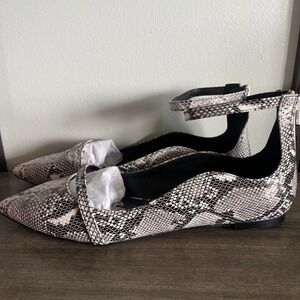 Rampage Blakely Flat Ballet Shoes Ankle Strap BW Snake Skin SZ 9 NWOB Preppy